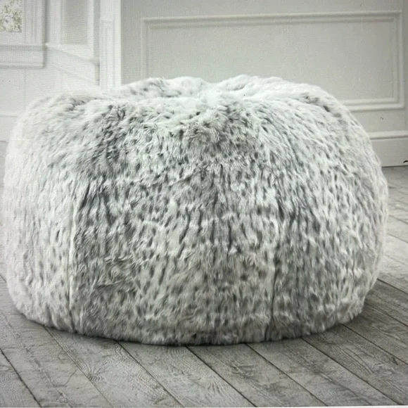 PBTEEN Gray Leopard Faux Fur Bean Bag Cover