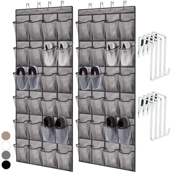 Over Door Shoe Organizer Hanging Closet Storage 24 Pocket Mesh 2 Pack Gray