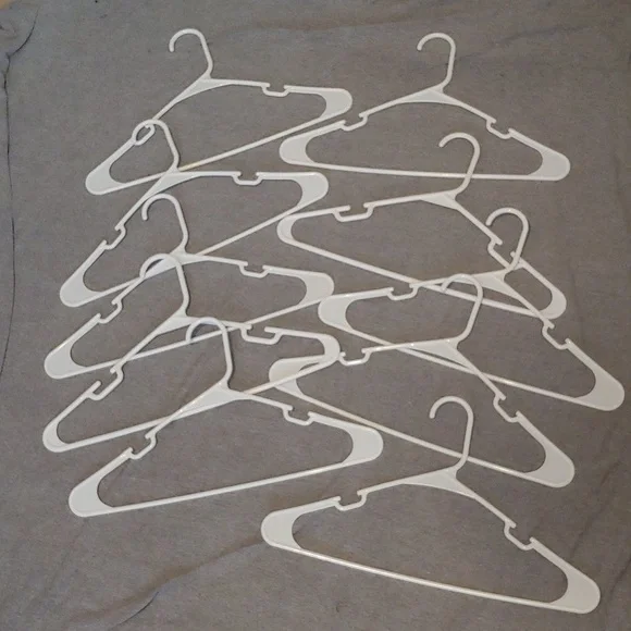 Set Of 10 White Plastic Clothes Hangers