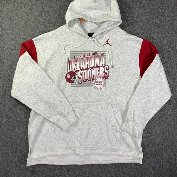 Jordan Oklahoma Sooners Hoodie Men 2XL Football Pullover Flannel Lined Jumpman