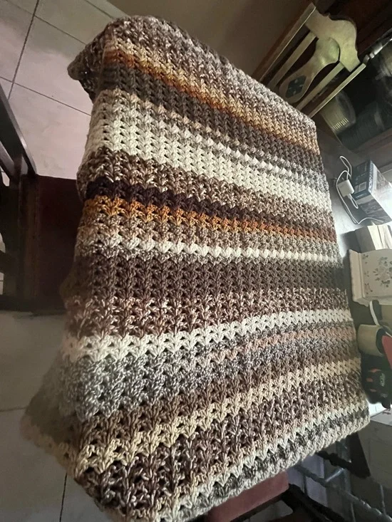 Handmade Crochet Blanket in Brown & Cream 37x56