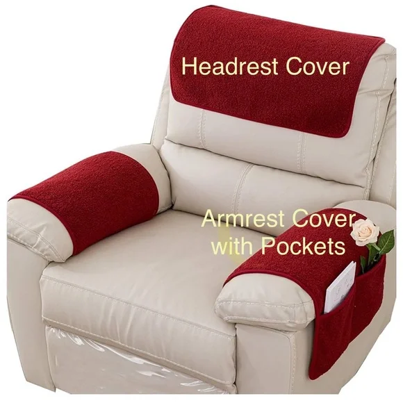 Burgundy Couch Sofa Armrest Headrest Cover soft quilted Fabric