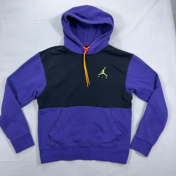 Jordan‎ Hoodie Jumpman Air Colorblock Fleece Size Small Purple Black Neon