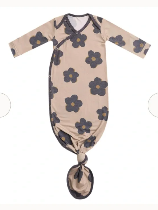 Copper Pearl Knotted Newborn Gown Gemma in Tan Floral Flowers
