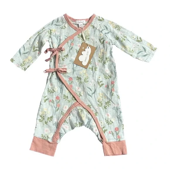 NEW Angel Dear Meadow Floral Wrap Coverall Bodysuit Girls‎ 0-3 Months