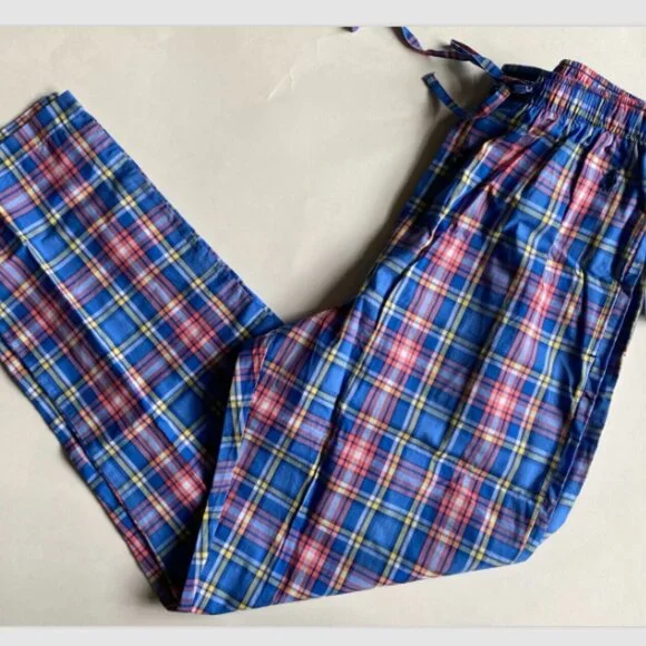 Mens Polo Ralph Lauren Blue Pink Yellow Plaid Cotton Pajama Lounge Pants S 28-30
