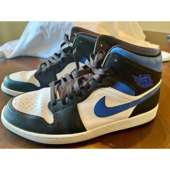 Nike Air Jordan 1 Mid Racer Blue Black White Size 10 Royal Sneaker 554724-140