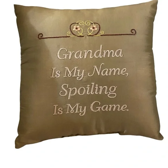 vintage Embroidered Gold Throw Pillow - Grandmas my name Spoiling’s my done