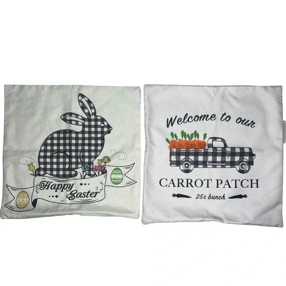 Easter Throw Pillow‎ Cover Buffalo Plaid Bunny Carrot Truck Farmhouse Decor