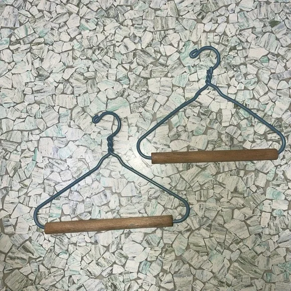 Pair Of Vintage Doll Clothes‎ Hangers Metal And Wood