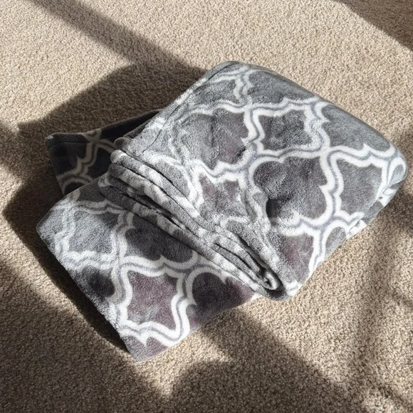 Gray and White Plush Throw Blanket