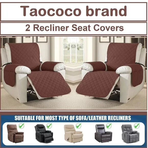 2 brand new in pkg TAOCOCO Waterproof Recliner Chair Covers in Brown color