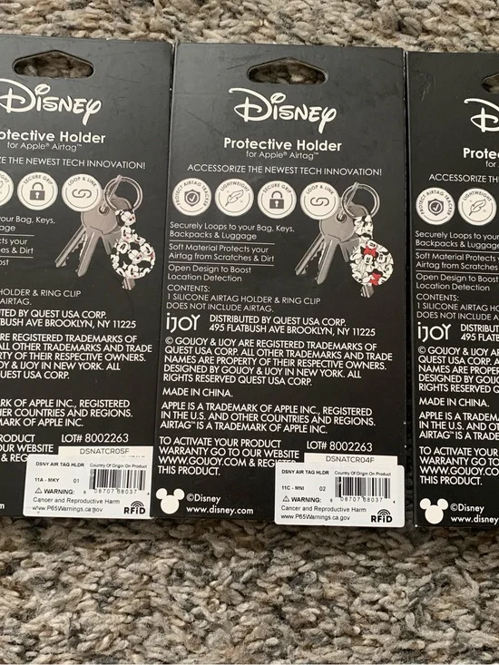 Lot of 3 Disney Minnie & Mickey Black Protective AirTag Holder with Keyring