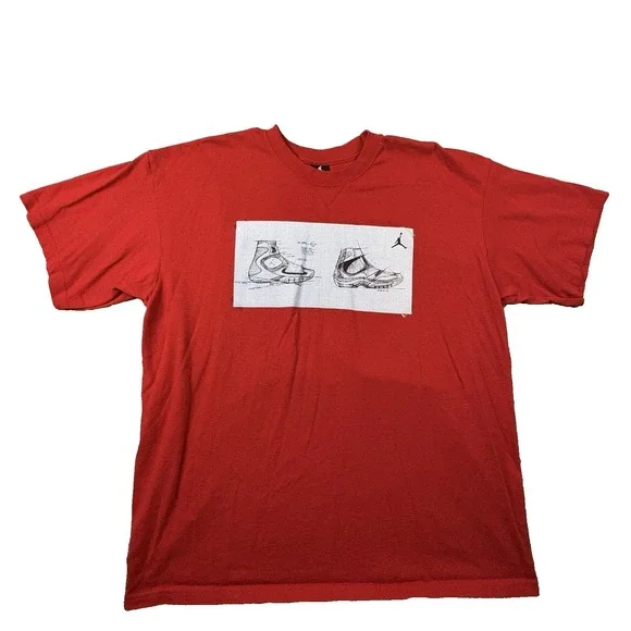 Jordan Men's XL Red Sneaker Blueprint Graphic T Shirt Jumpman Basketball Tee