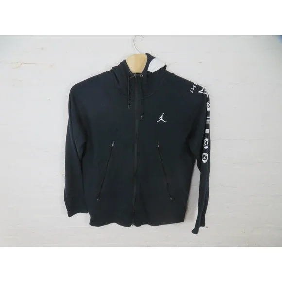 Jordan Hoodie Mens 2XL Black Full Zip Fleece Sweatshirt Jumpman Graphic Sleeve