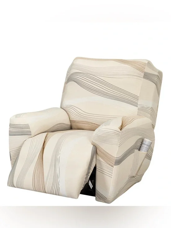 Lazy Boy Recliner Furniture Slipcover Wavy Geometric Print - Cream Brown