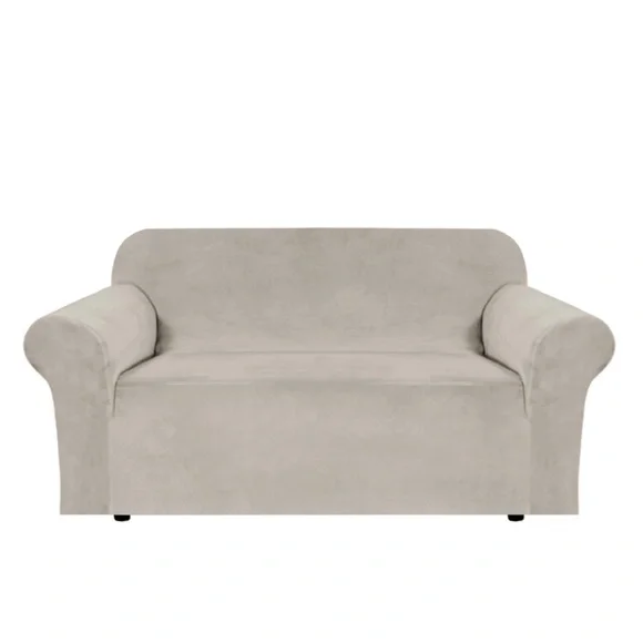 Elegant Cream Velvet Sofa Slipcover
