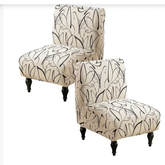 Butterfly Print Armless Chair Covers Washable Cream Black (2-pack)