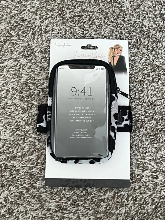 Jessica Simpson Black & White Cow-Print Phone Holder Armband