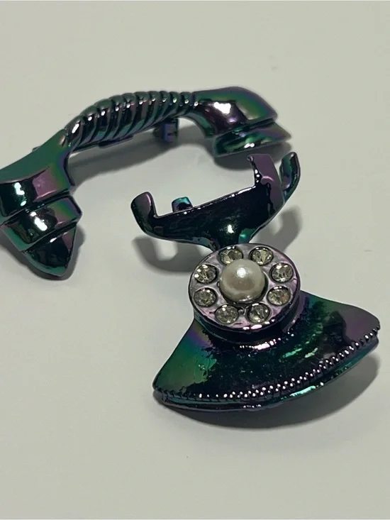 Iridescent Telephony Phone Ring Holder with Rhinestone Accent - Black/Green