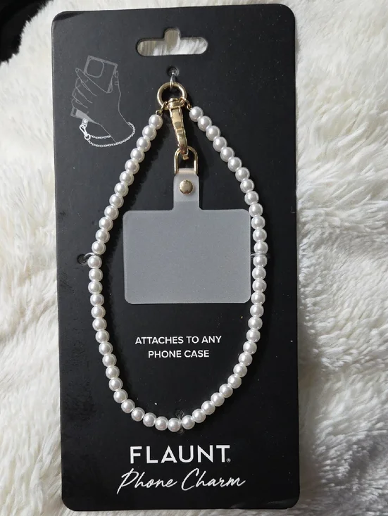 Flaunt Pearl Phone Charm Wrist Strap - White Keychain Carry Strap Holder