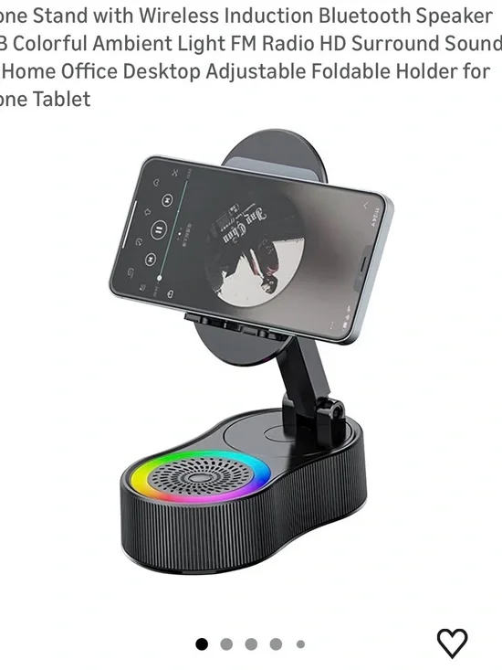 Wireless Phone Stand with RGB Bluetooth Speaker:hooks to phone and color change