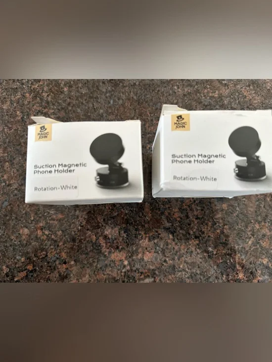 Pair of white Magnetic Suction Phone Holder for watching videos or recording