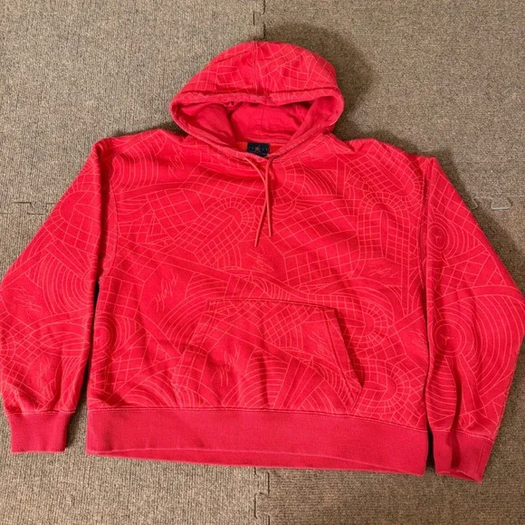 Jordan Flight Loose Fit Red All Over Print Hoodie Sweatshirt Small S mens fit