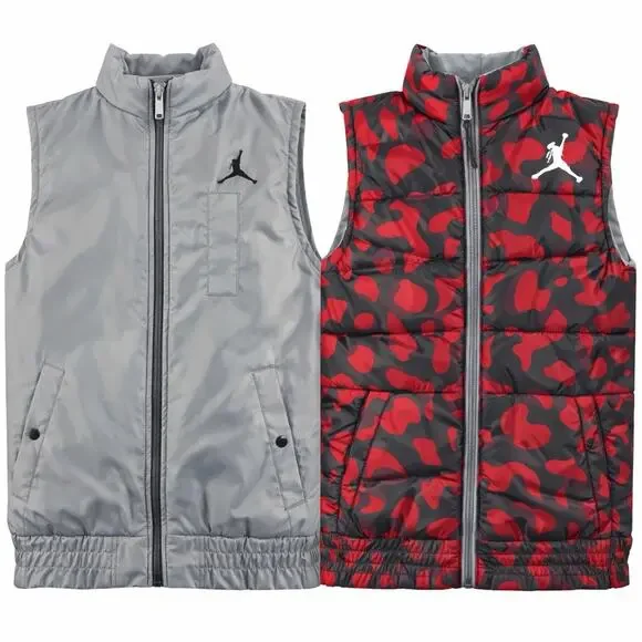 Jordan Reversible Puffer Vest Mens Small Red Camo Gray Full Zip Jumpman