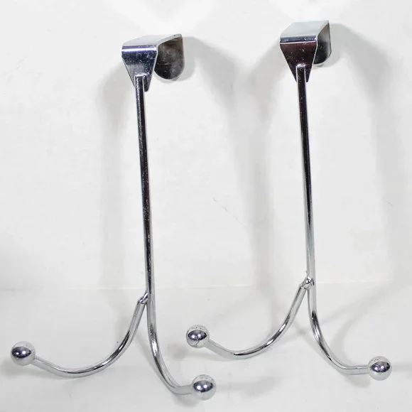 Set of Two NWOT Silver Tone Metal Clothing Coat Hook Robe Hook Over the Door