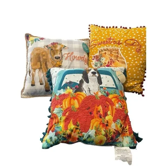 Pioneer Woman Dog Charlie Howdy Sweet as Pie Decorative Throw Pillow Set of 3