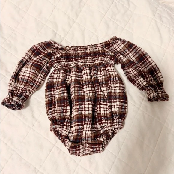 Rylee + Cru Adelaide Romper Burgundy Plaid 6-12M Baby Girl