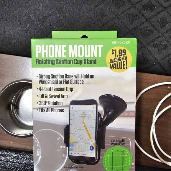 Universal Green and Black Phone Mount with Suction Cup