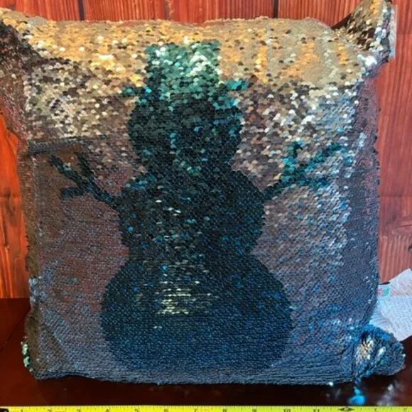 DEI Christmas Morning Reversible Sequin Snowman Pillow‎ 15x15 polyester fiber