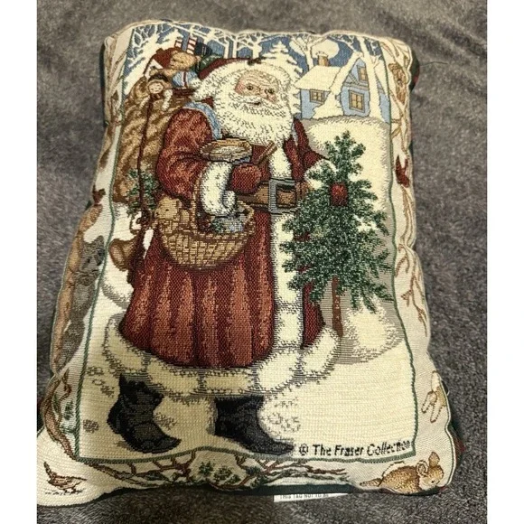 Vtg Tapestry Pillow Santa Claus & Toys Christmas Fraser Collection 12 X 14