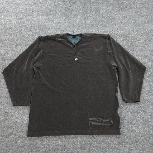 Vintage Jordan Sweatshirt Mens XL Black Velour 1/4 Zip Henley 23 Logo Basketball