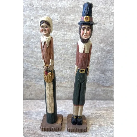 Vintage 1993 Wang Thanksgiving Pilgrim Man Woman Couple Pencil Figures