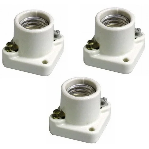 3-PK Leviton 19062 Wht Med Bases 1-Piece Keyless Unglazed Porcelain Lampholders