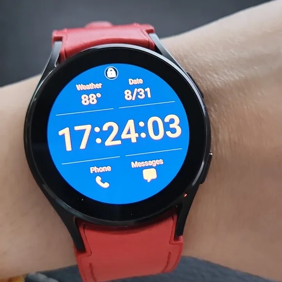 COPY - Samsung Galaxy watch 4 40mm with red leather strap.