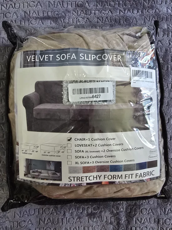 Source Unknown Velvet Sofa Slipcover in Taupe and Dark Gray