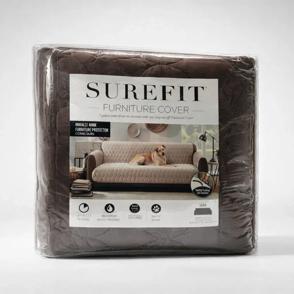 NEW SureFit Miracle Mink Sofa Furniture Protector Chocolate Brown Waterproof 70