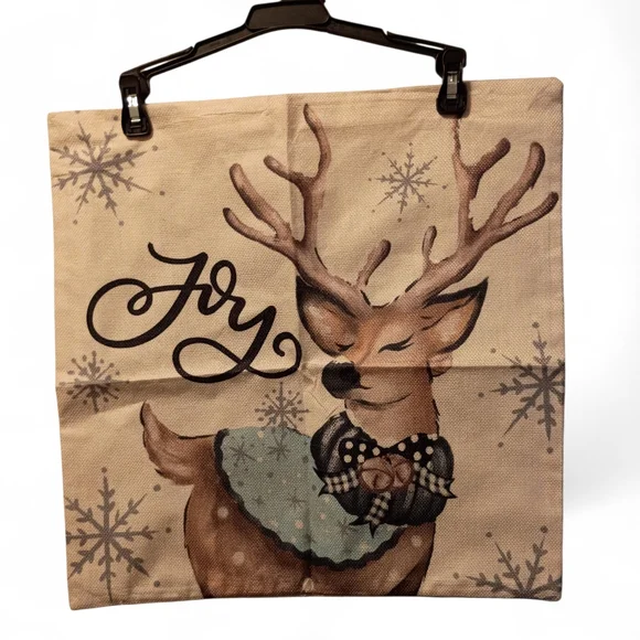 Holiday Pillow Cover With Joy & Reindeer Print Design 17.5*17.5 inch NEW