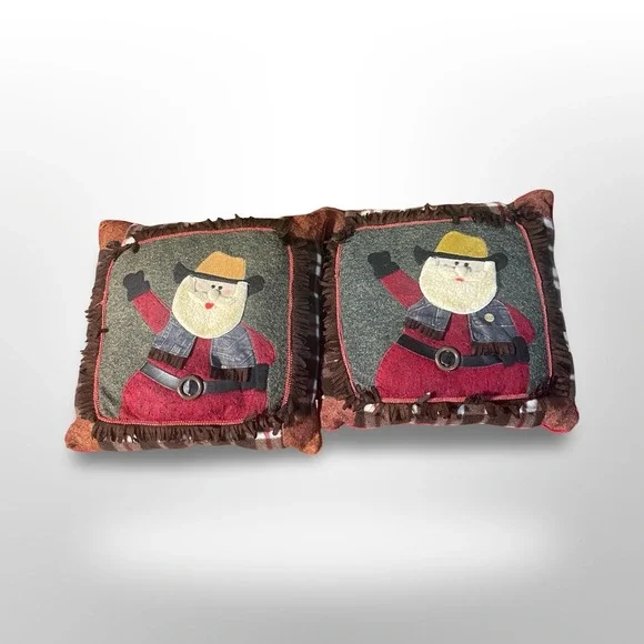 Set of 2 Western Santa Claus Decor Throw Pillows Christmas Holiday‎ Decor cozy
