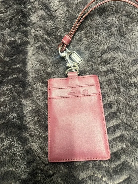 Coach Mauve Leather ID Lanyard Card Holder with Clear Window