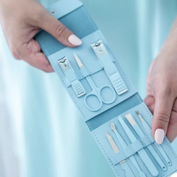 Nail Care Kit With An Essential Tools In Blue