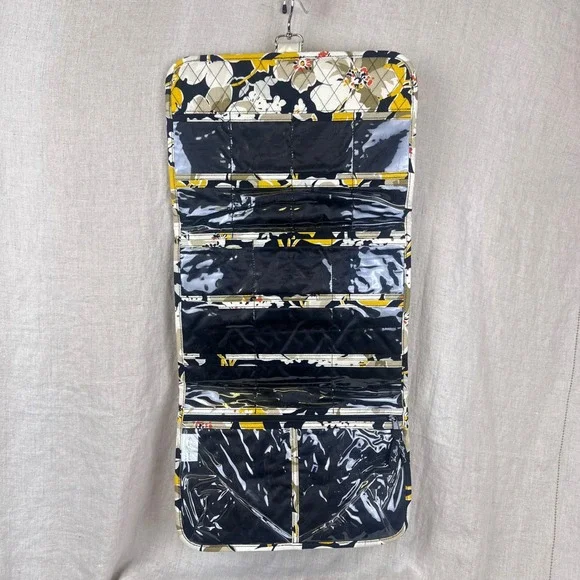 Vera Bradley Hanging Organizer Travel Cosmetic‎ Toiletry Bag Floral Yellow Black