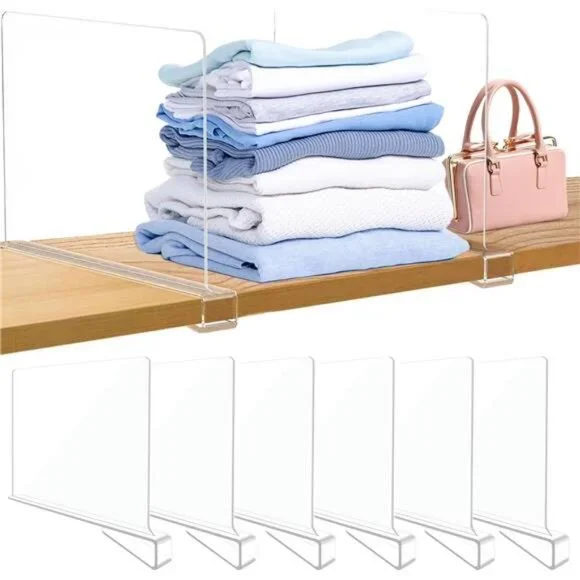 Acrylic Closet Shelf Dividers, Heavy Duty Organizer for Clothes, Handbags,
