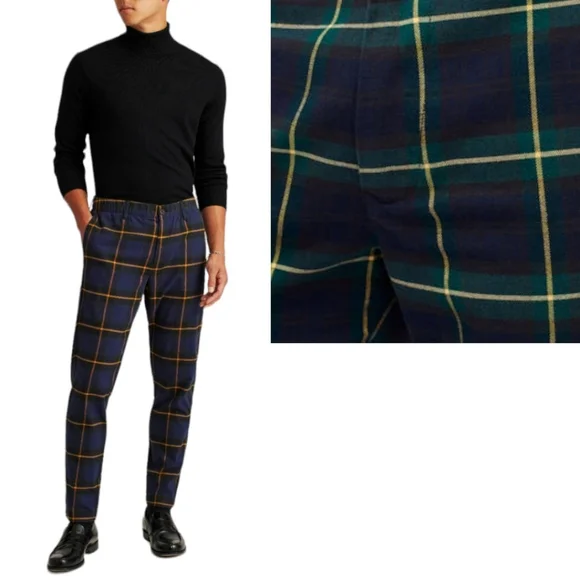 BONOBOS Plaid Golf Pants Trouser Straight Slim Leg Blue Green Yellow Men 30 X 26