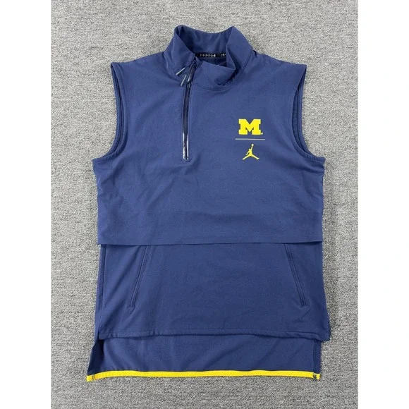 Michigan‎ Wolverines Vest Mens Small Blue NCAA Football Jordan Nike Shield