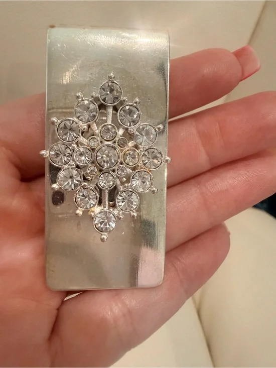 Silver Crystal Decorative Money Wallet Clip